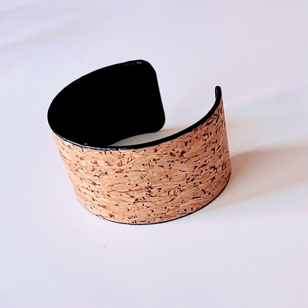 Cork Textured Wide Cuff Bracelet - Natural Beige